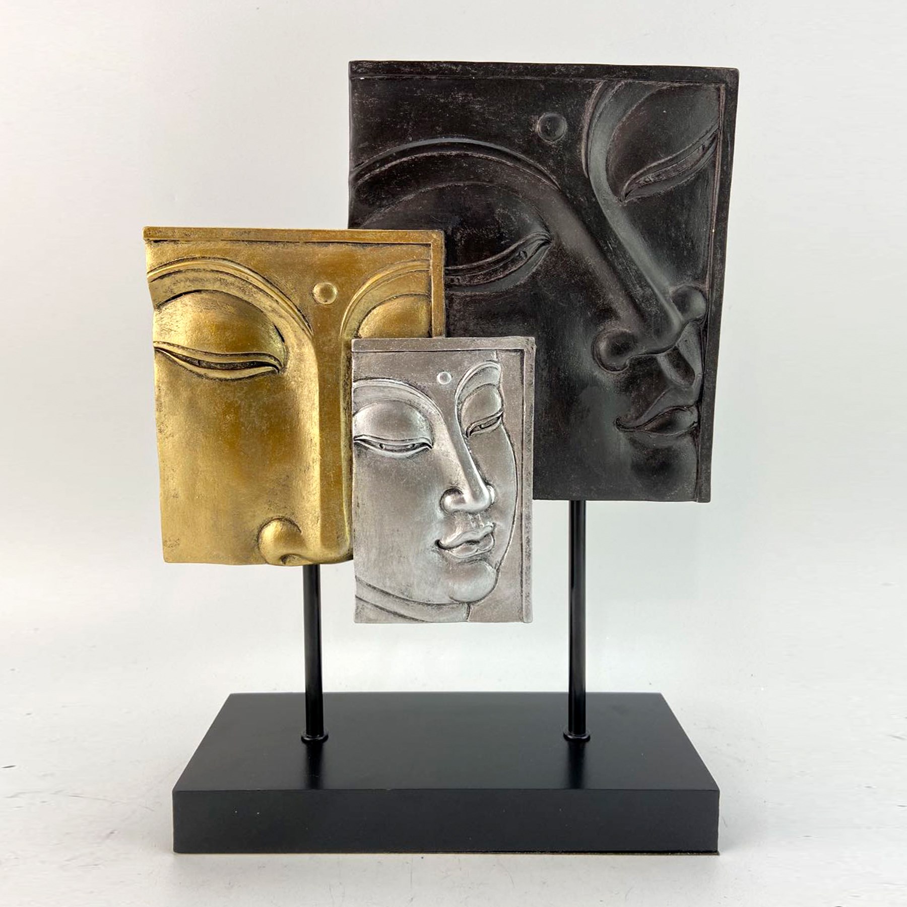 Image de Ensemble de 3 visages de Bouddha sur pied