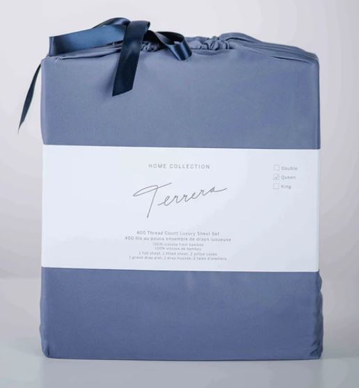 Image de Ensemble draps en bambou Bleu min&eacute;ral